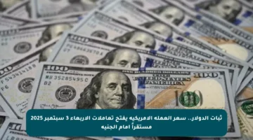 ثبات الدولار.. سعر العملة الأمريكية يفتح تعاملات الأربعاء 3 سبتمبر 2025 مستقراً أمام الجنيه